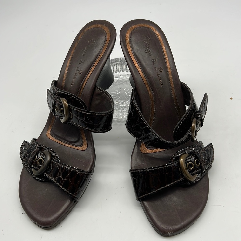 Diego Di Lucca Brown Double Strap Wedge Sandals with Buckles size 7.5